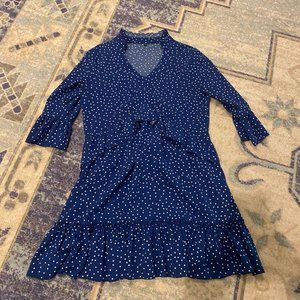 Navy and white polka dot dress, 3/4 sleeve, worn once